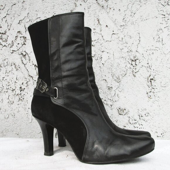 Cole Haan black leather suede high ankle boots 10 - Picture 5 of 7